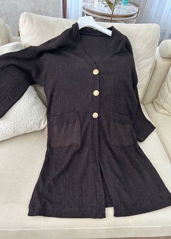 Diğer Düğmeli Kahverengi Uzun kimono- hırka