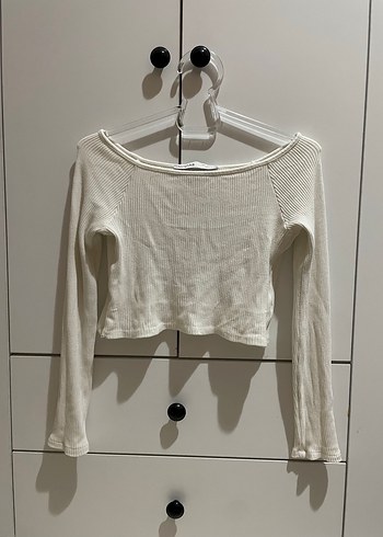 Bershka Beyaz Fitilli Crop - Görsel 3