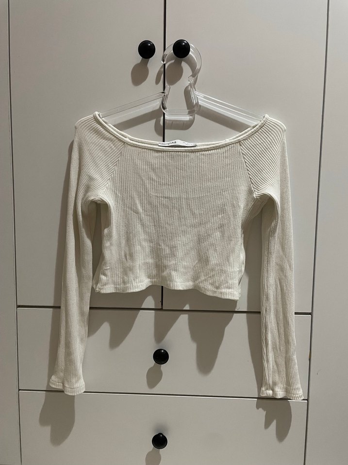 Bershka Beyaz Fitilli Crop - Görsel 3