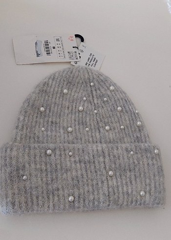 İnci Detaylı Gri Kadın Örgü Bere - Görsel 5