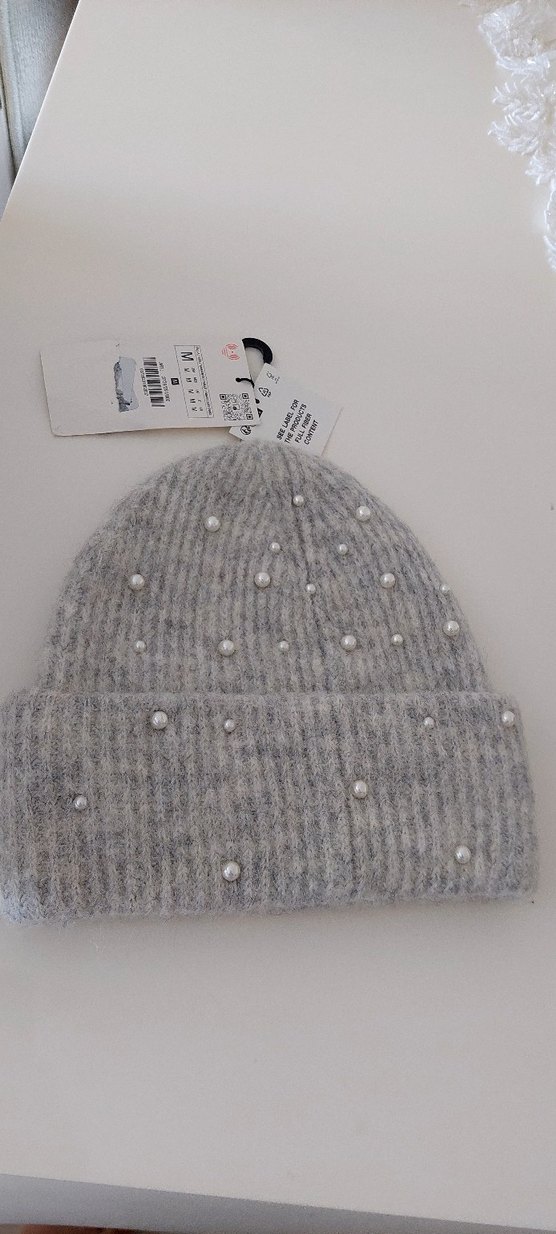 İnci Detaylı Gri Kadın Örgü Bere - Görsel 5