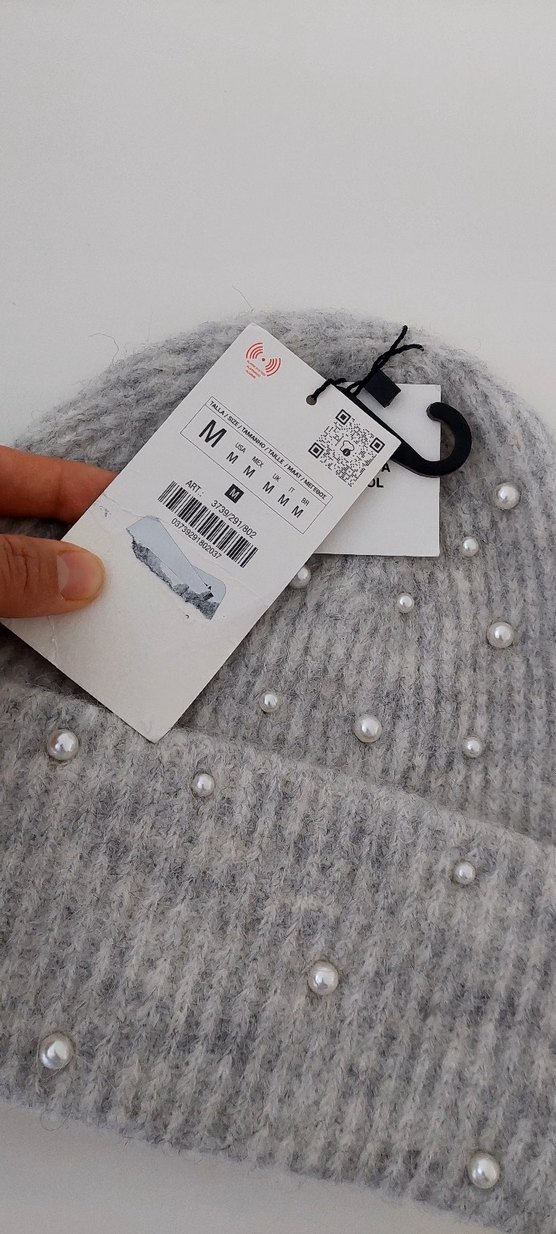 İnci Detaylı Gri Kadın Örgü Bere - Görsel 3
