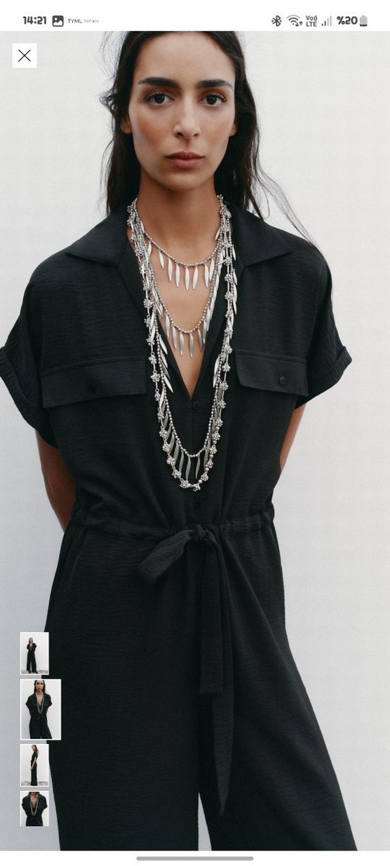 Siyah, Kemerli, Uzun Kollu Kadın Tulum - Görsel 2