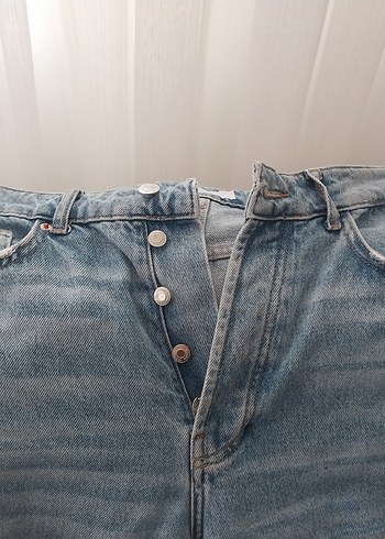 Düğmeli Mavi Kadın Denim Pantolon