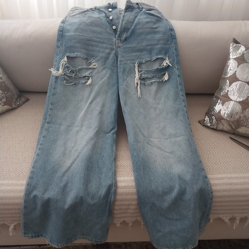 Düğmeli Mavi Kadın Denim Pantolon - Görsel 4
