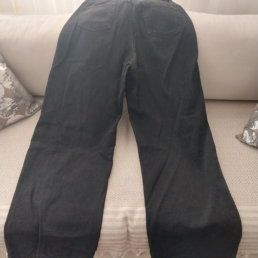 Siyah Bol Kesim Midi Boy Kadın Kot Pantolon - Görsel 4