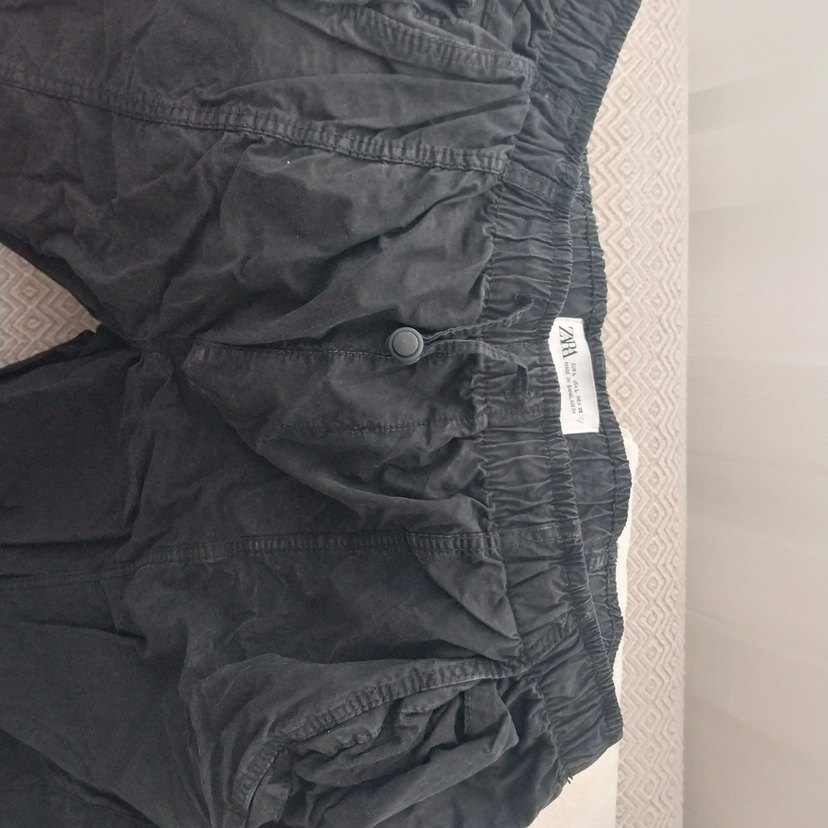 Kadın Siyah Keten Beli Kemerli Bol Pantolon - Görsel 2