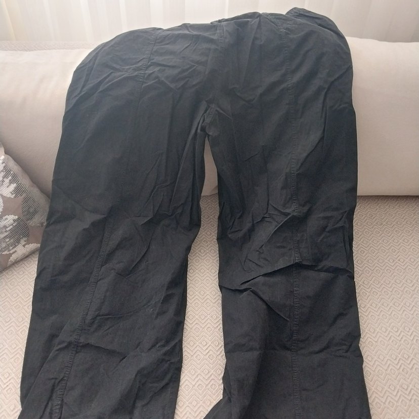 Kadın Siyah Keten Beli Kemerli Bol Pantolon - Görsel 3