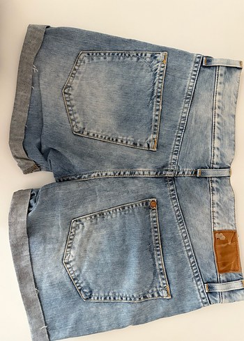 s Beden Düğmeli Gri Mavi Kadın Mini Denim Şort