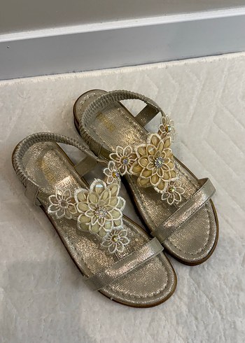 Çiçekli Payetli Kadın Dolgu Topuk Sandalet - Görsel 5