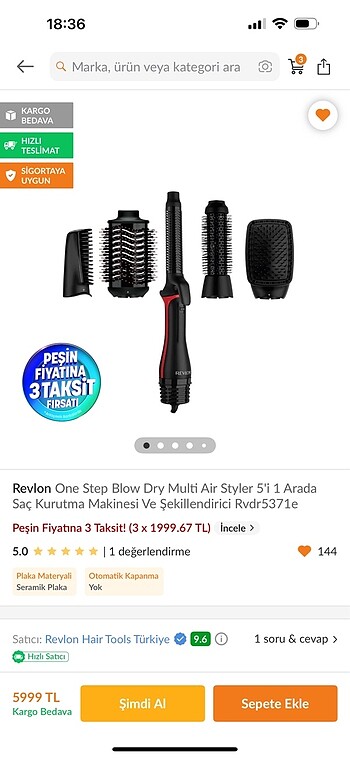Revlon saç şekillendirici 5?i 1 arada