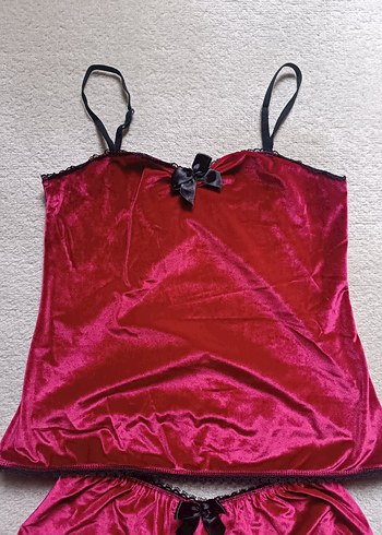 m Beden Bordo Kadın Mini Kadife Pijama Takımı