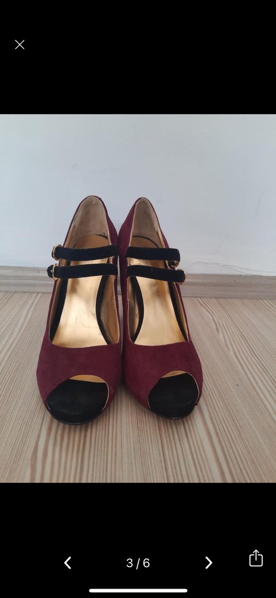 Bordo Süet Tokalı Platform Topuklu Kadın Ayakkabı - Görsel 2