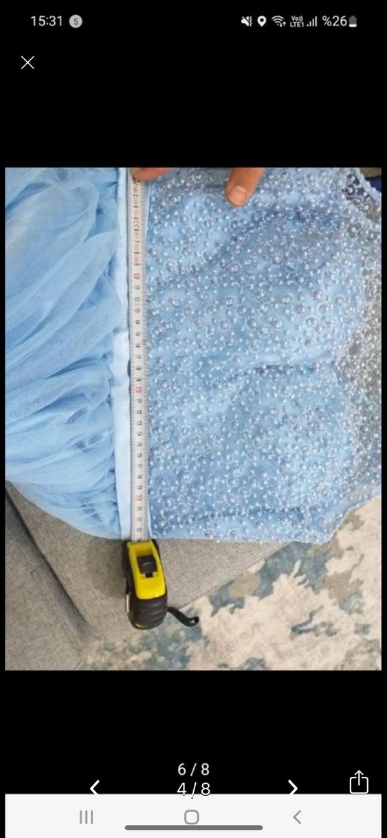 Mavi Uzun Nişanlık Abiye Elbise İnci Detaylı - Görsel 4