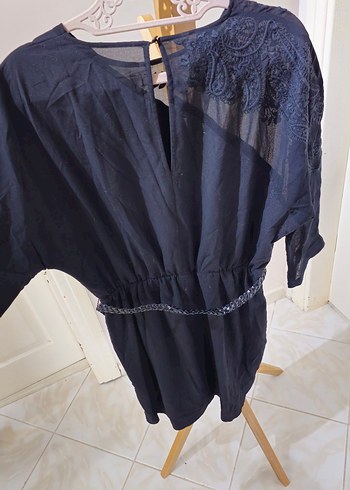 dandel kollu  Siyah Uzun mango Kadın Elbise - Görsel 3