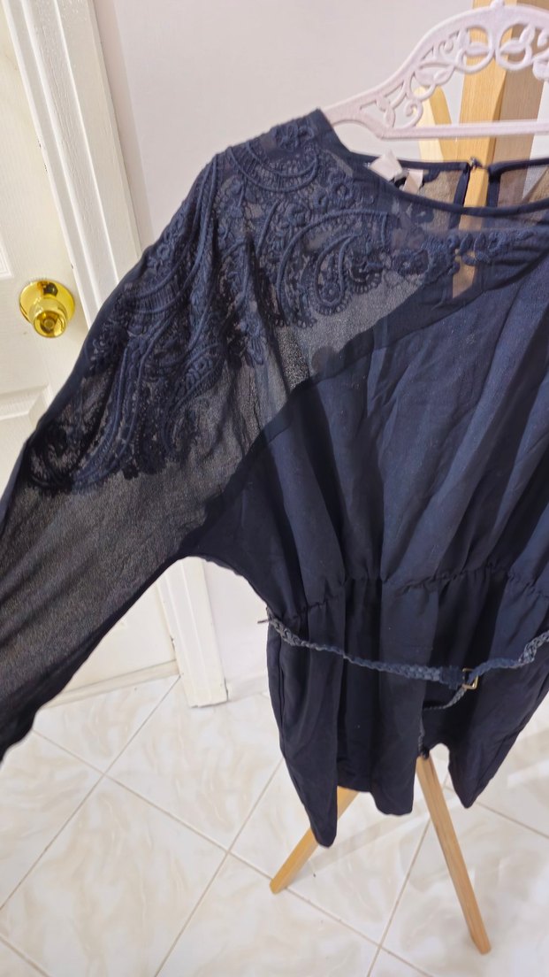 dandel kollu  Siyah Uzun mango Kadın Elbise - Görsel 2