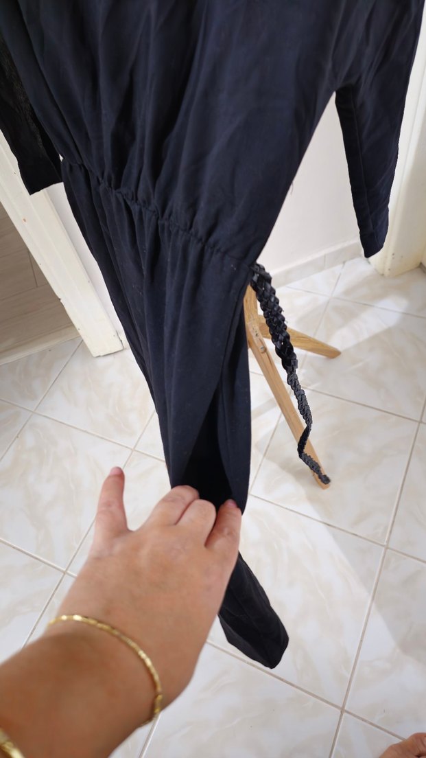 dandel kollu  Siyah Uzun mango Kadın Elbise - Görsel 5