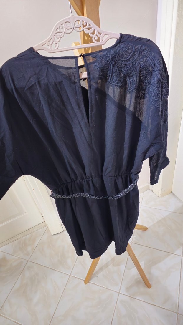 dandel kollu  Siyah Uzun mango Kadın Elbise - Görsel 3