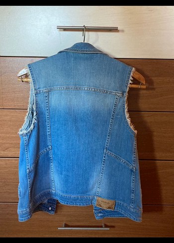 s Beden mavi Renk Düğmeli Mavi Kolsuz Denim Ceket