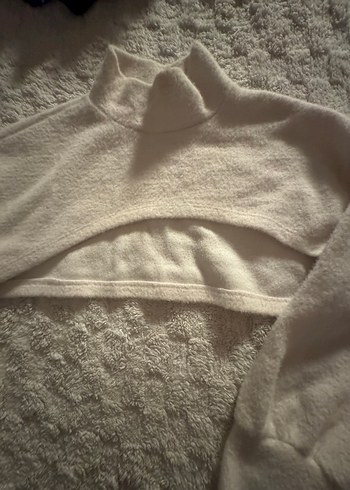 Düğmeli Beyaz Erkek Boğazlı Polar Sweatshirt kısa - Görsel 2