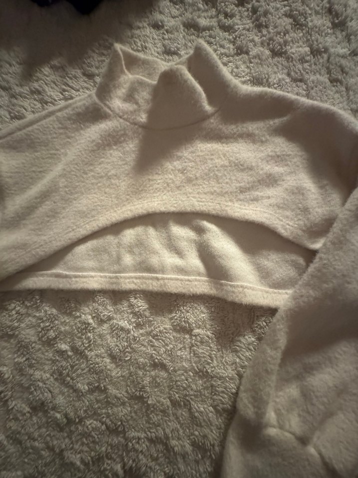 Düğmeli Beyaz Erkek Boğazlı Polar Sweatshirt kısa - Görsel 2