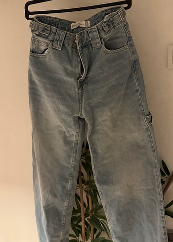 32 Beden mavi Renk Gri Loose Fit Midi Denim Kadın Jean