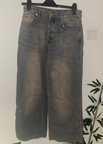 Kadın Gri Kahverengi Bol Kesim Midi Kot Pantolon - Görsel 3