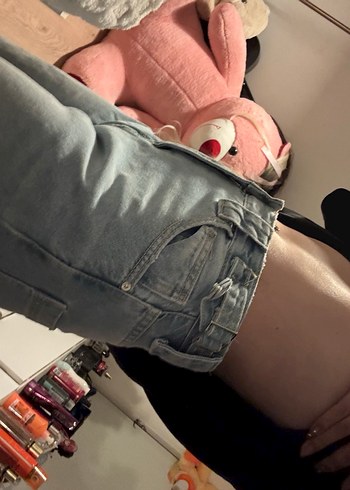 açık mavi Bol Kesim Midi Kot Pantolon - Görsel 4