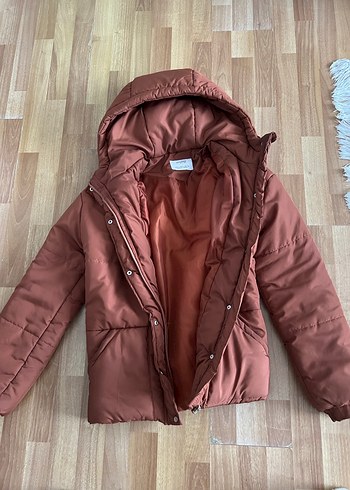 Bershka Düğmeli Kahverengi Kadın Kışlık şişme Mont