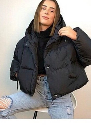 Hem fermuarlı hem Düğmeli Siyah Midi Kadın Kışlık Mont oversize