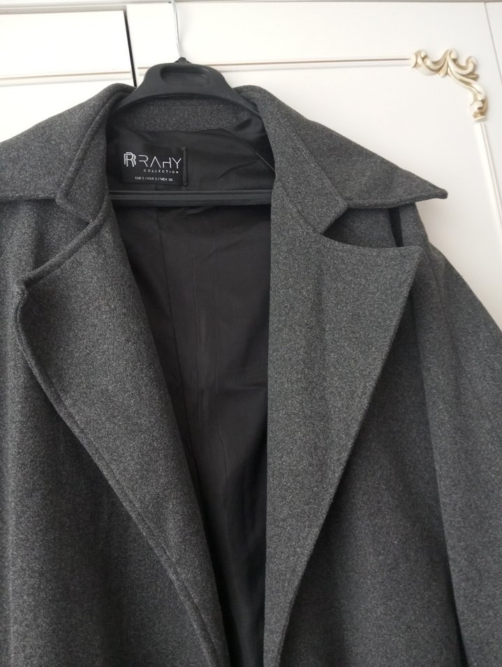 Antrasit Gri Uzun Kaban - Görsel 3