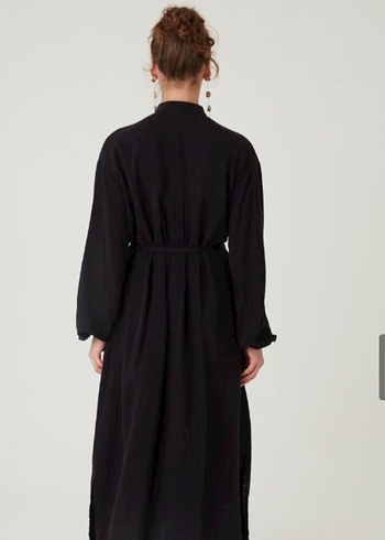 Nakışlı Siyah Uzun Keten Bohem Elbise - Görsel 3