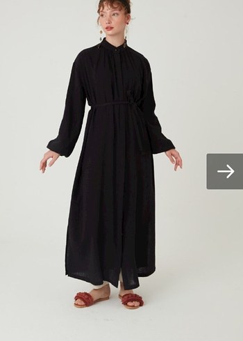 Nakışlı Siyah Uzun Keten Bohem Elbise - Görsel 4