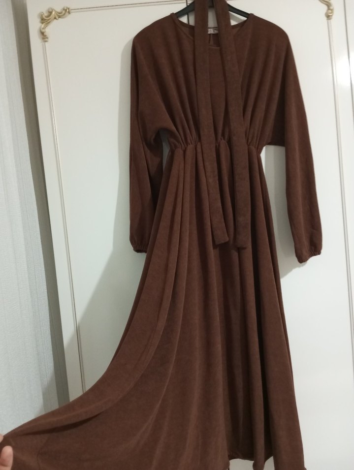 Diger Kahverengi Uzun Keten Elbise - Görsel 2