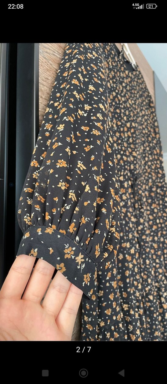 Uzun Kol Bohem Desenli Kahverengi Elbise - Görsel 2