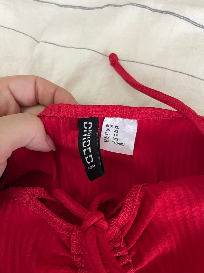 Kırmızı dekolte Mini Elbise - Görsel 3