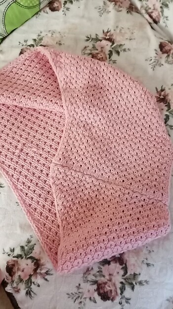 Şapka atkı kışlık çok soft pembe renkte 