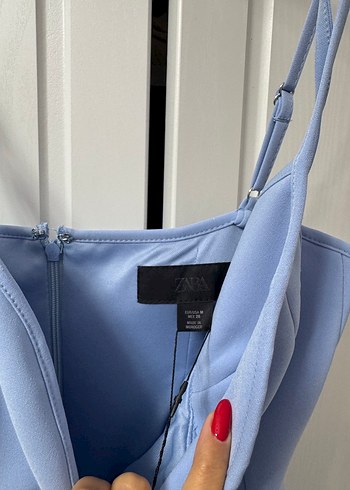 Mavi Midi V Yaka İpli Elbise - Görsel 2