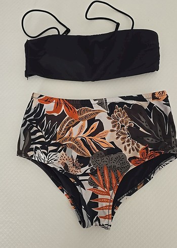 Bohem Desenli Mini Bikini Altı ve Siyah Üst