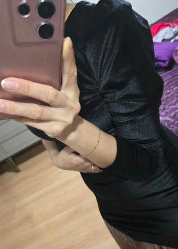 Siyah Drapeli Tek Omuz Midi Abiye Elbise - Görsel 3