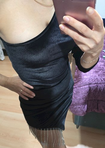 Siyah Drapeli Tek Omuz Midi Abiye Elbise - Görsel 2