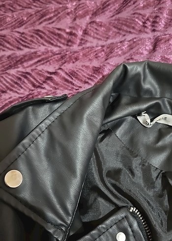 Siyah Deri Kadın Biker Ceket - Görsel 2