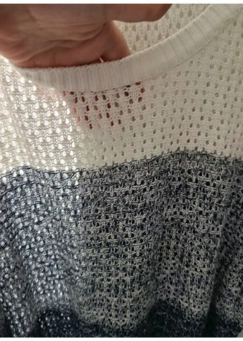 Gri Mavi Örgü Kadın Kazak - Görsel 3