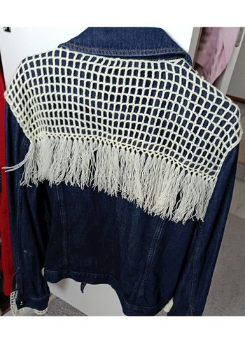 Düğmeli Kadın Kot Ceket Mavi - Görsel 4