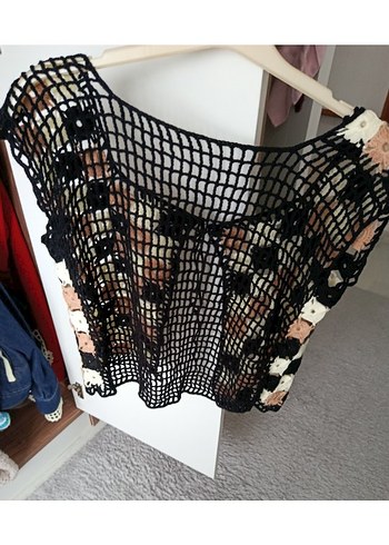 Bohem Kareli Örgü Kolsuz V Yaka Mini Yelek - Görsel 2