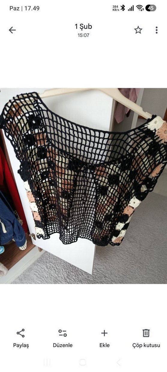 Bohem Kareli Örgü Kolsuz V Yaka Mini Yelek - Görsel 2