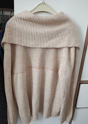 Bej Yüksek Yakalı Örgü Kadın Kazak - Görsel 3