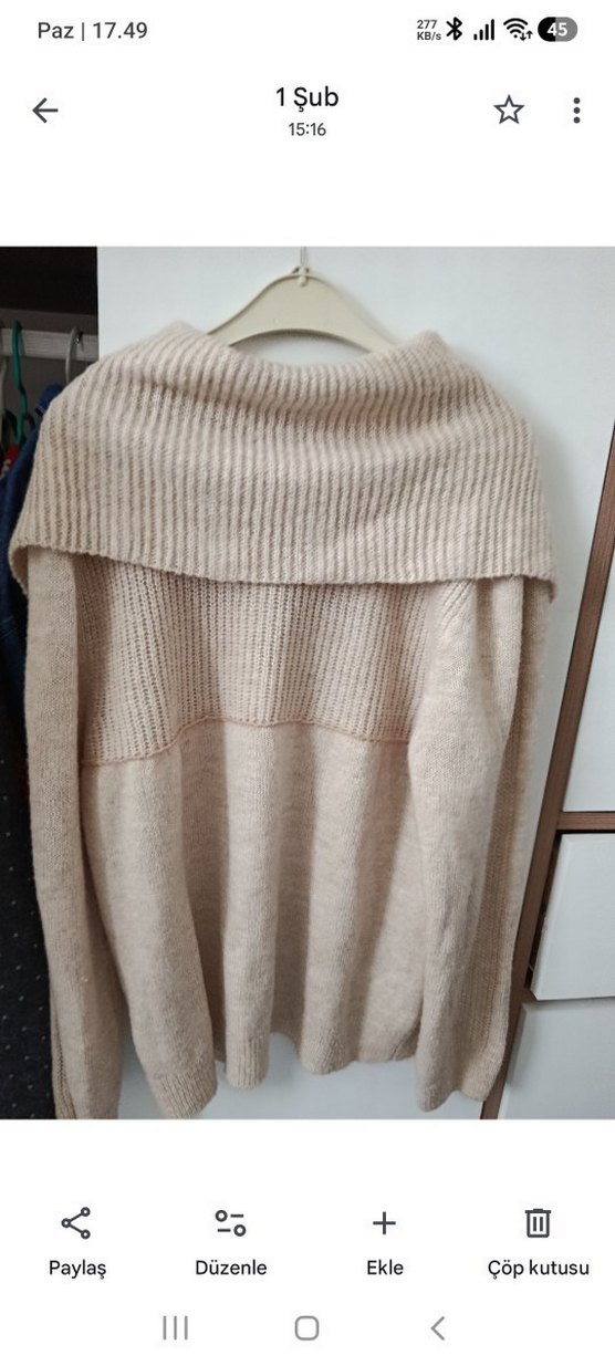 Bej Yüksek Yakalı Örgü Kadın Kazak - Görsel 3