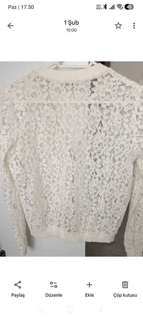 Dantel Detaylı Beyaz V Yaka Kadın Ceket - Görsel 3