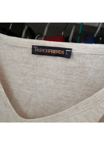 V Yaka Bej Rahat Kesim Keten Kadın Kazak - Görsel 4